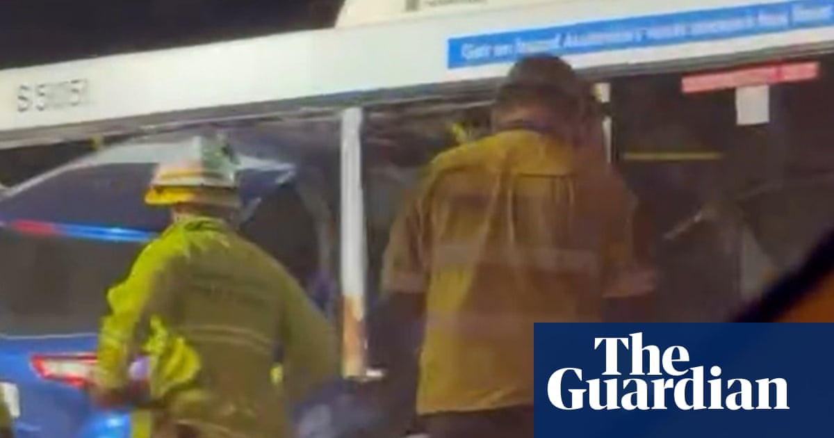 ‘A car in the bus!’: Toyota becomes airborne and then wedged in side of Brisbane bus | Transport